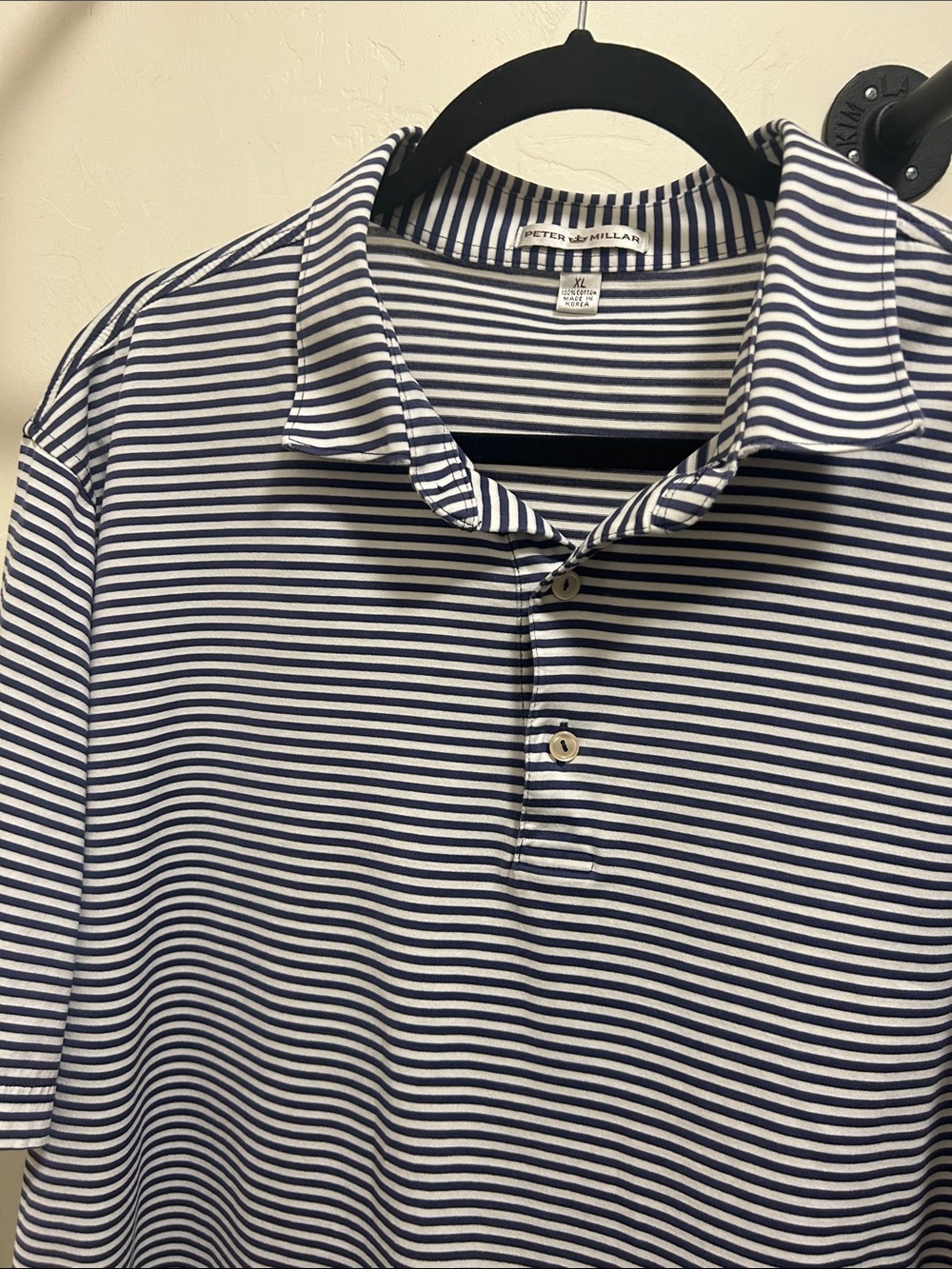 Peter Millar Navy and White Narrow Stripe Polo